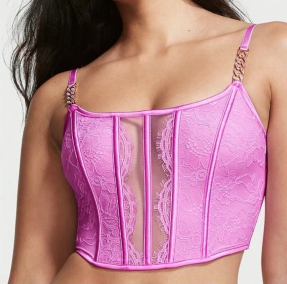 NEW Victoria's Secret Very Sexy Chain Strap Unlined Lace Bra Top Longline L